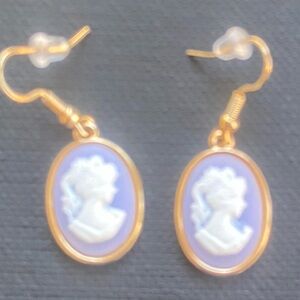 Gold and Purple Cameo Earrings